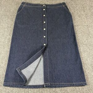 Vintage Y2K Levis Skirt Women 32x32 Midi Dark Wash Denim Front Button A-line NEW